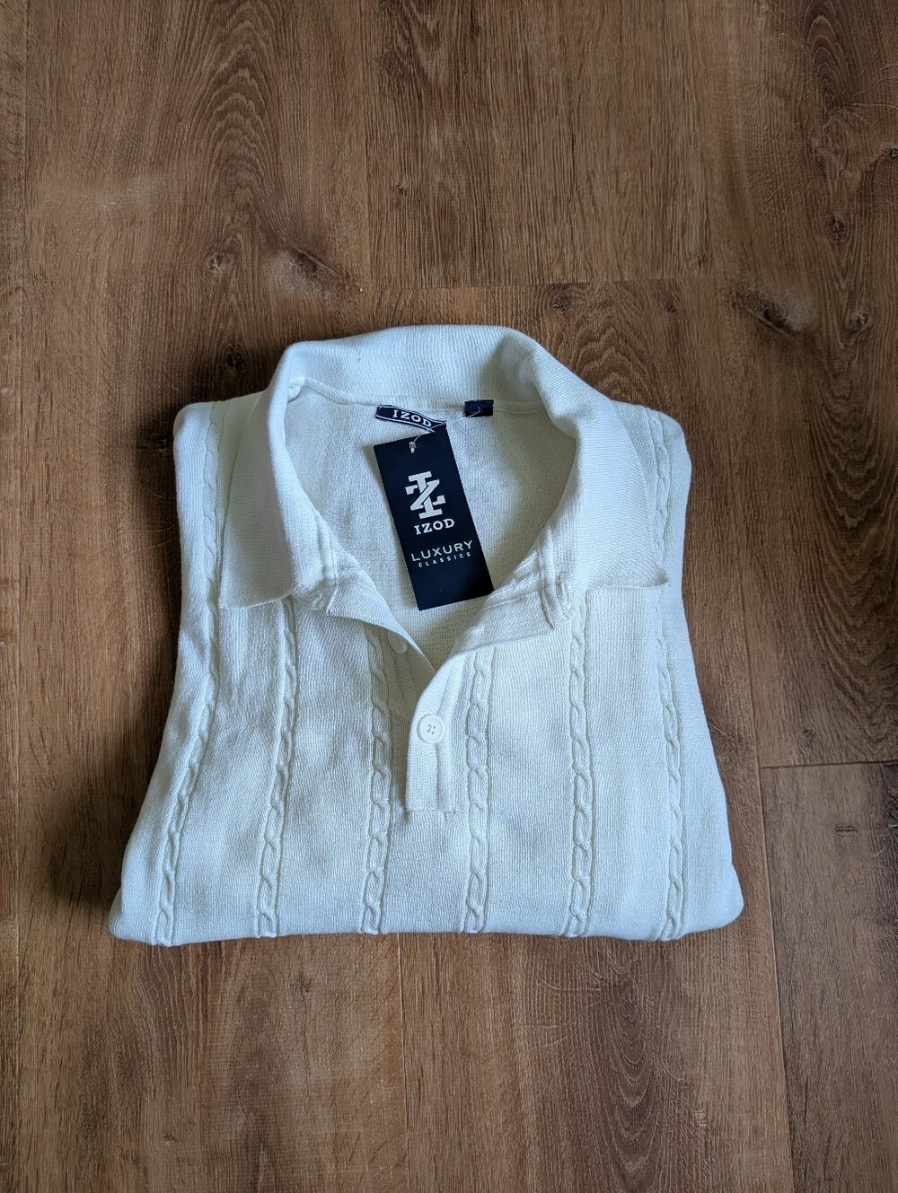 NWT Izod Luxury Essentials Men’s Cream Cable-Knit Polo Shirt XXL